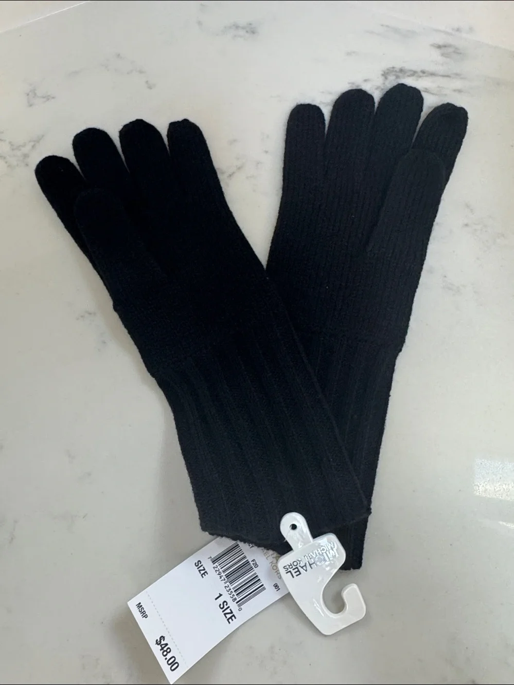 Michael Kors Black Ribbed Knit Gloves with Silver Button Detail